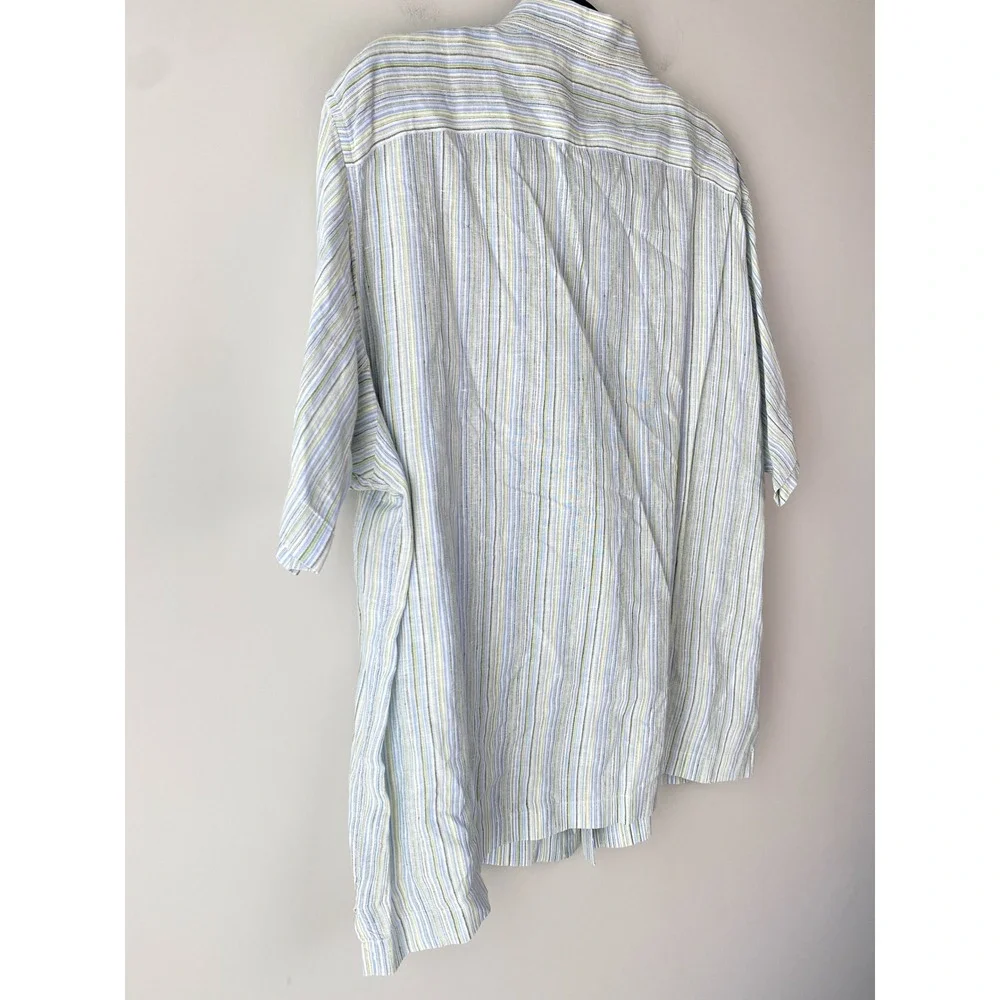 Banana Republic Mens 100% Linen Button Up Shirt L Multicolor Pinstripe‎ Coastal